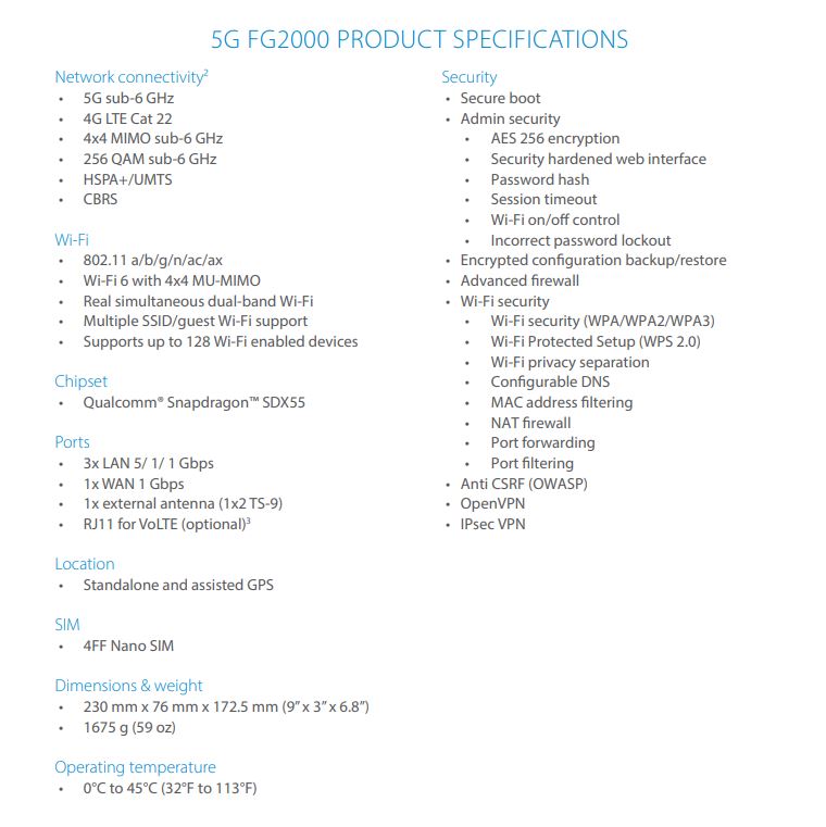 Inseego 5G Indoor Gateway FG2000e-3