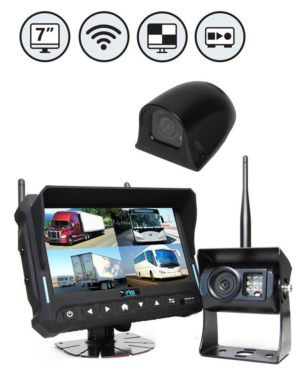 7" QV Monitor w/DVR, Right Side Camera, Suction Cup